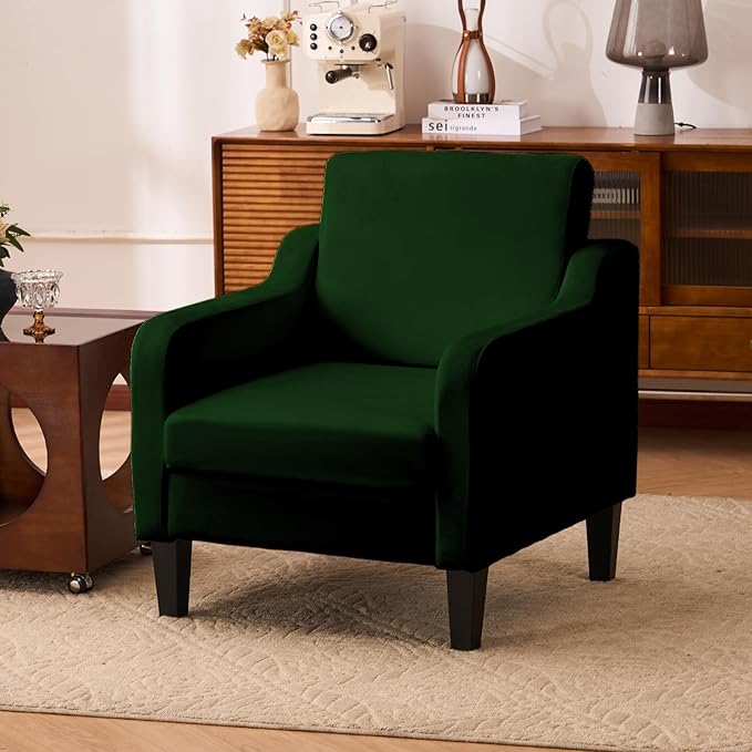 Accent Chair for Living Room Modern Velvet Living Room Chairs with Wide Backrest Upholstered Comfy Chair with Cushion Oversized Sofa Chair with Wood Legs Single Armchair Green