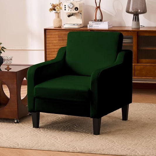 Accent Chair for Living Room Modern Velvet Living Room Chairs with Wide Backrest Upholstered Comfy Chair with Cushion Oversized Sofa Chair with Wood Legs Single Armchair Green
