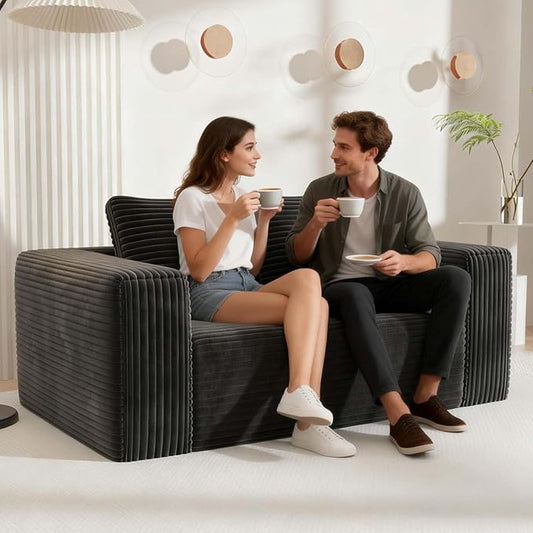 63 Black Boneless Couches for Living Room Compressed Sofa Couch in a Box Corduroy Memory Foam Floor Couch for Adults Memory Foam Deep Seat No Assembly Required (Black)