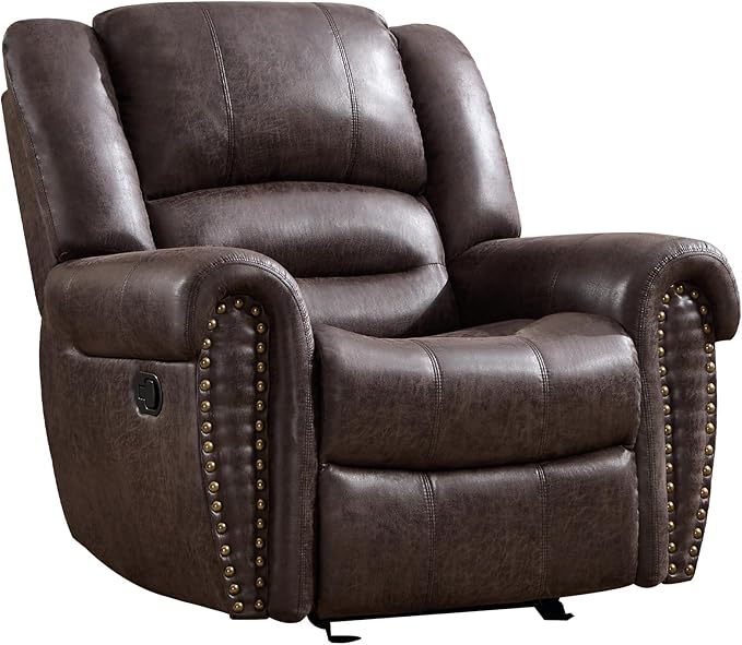 CANMOV Rocker Recliner Chair Leather Recliner Chair with Overstuffed Backrest and Armrests Manual Single Sofa for Living RoomBedroom Dark Grey