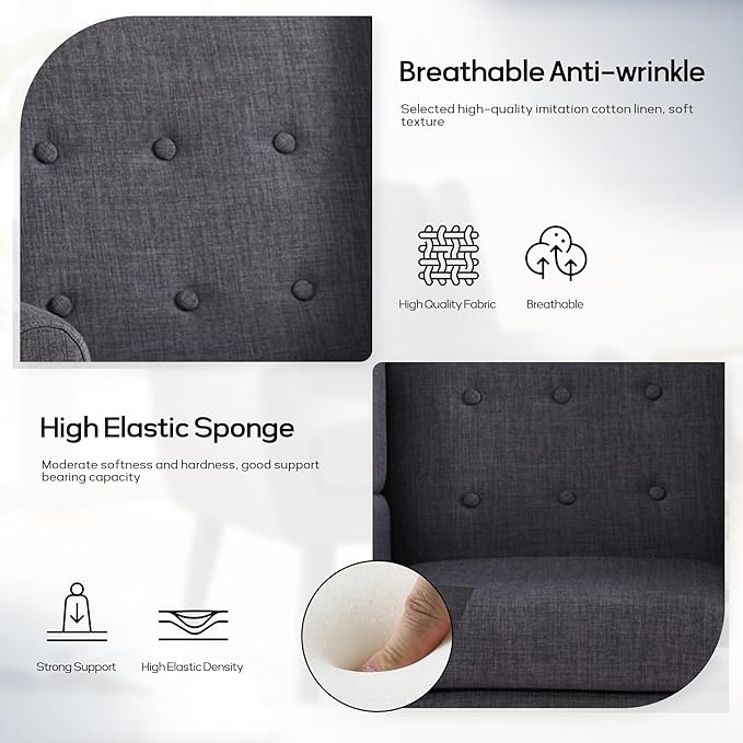 HUIMO Accent Chair Arm Chair Set of 2 Button Tufted Upholstered Reading Chair Linen Fabric Mid Century Modern Chairs for Bedroom Living Room Chair Comfy Sofa Chair(2 Grey)