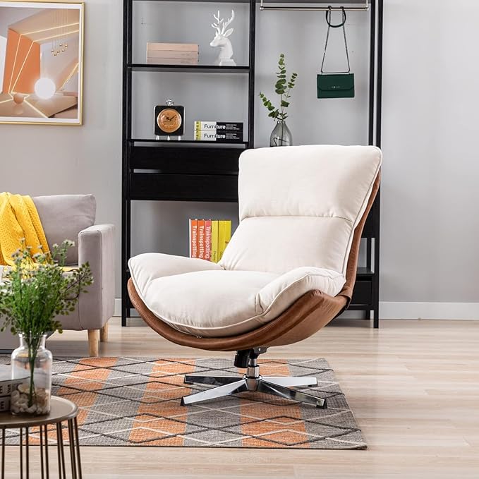 HEAH-YO Swivel Accent Chair Modern Living Room Chair with Backrest Upholstered Linen Fabric Armless Lounge Reading Chair for Bedroom Beige