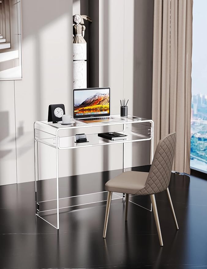 Acrylic Desk Laptop Study Table Home Office Console Table Entrance Tables 33.5'' x 15.7'' x 29.5'' (Clear)