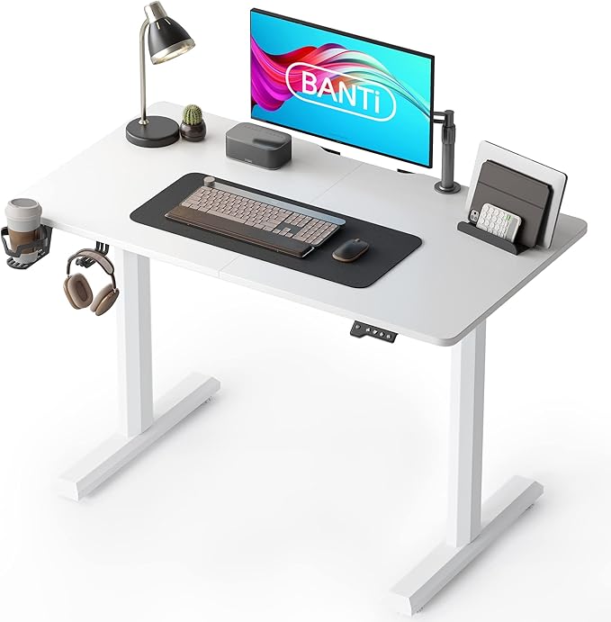 BANTI 44 x 24 Inches Standing Desk Height Adjustable Electric Standing Desk Stand up Table Sit Stand Home Office Desk with Splice Board White