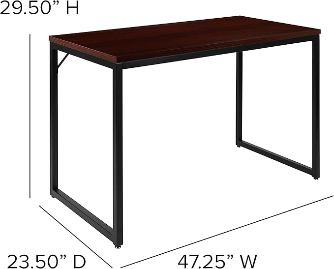 EMMA + OLIVER Industrial Modern Desk-47L Commercial Grade Home Office Desk-Mahogany/Black