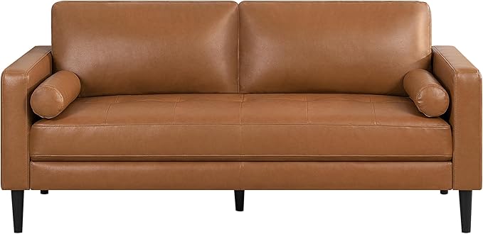 Naomi Home Genuine Leather Sofa - Revel in Exquisite Leather Opulence - Unparalleled Luxury Mid Century Sofa Embodiment of Cozy Lounging and Contemporary Design Tan