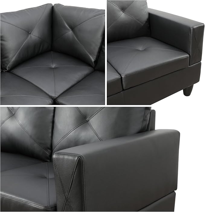 L-Shaped Sectional Sofa Modern Sectional Couches Home Sofas for Living Room with Movable Chaise Modular Living Room Sets Furniture for Apartment Bedroom &amp Office Black