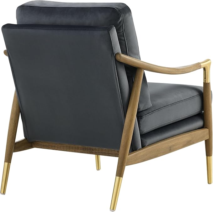 Modway Langford Stain-Resistant Performance Velvet Armchair – Mid Century Modern Velvet Chair with Wood Frame – Upholstered Accent Chair for Living Room or Bedroom