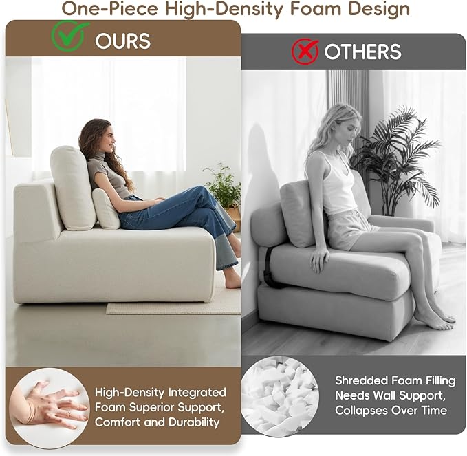 Modular Sectional Sofa Couch Plush Velvet Boneless Single Sofa Cozy Chair Flexible Convertible for Living Room &amp Small Spaces Deep-Seat No-Assembly 1-Piece