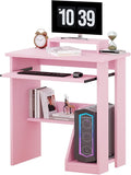 30 Inch Gaming Desk Computer Desk with Keyboard Tray Monitor Stand Storage Shelves CPU Stand Industrial Small Desk for Small Spaces Home Office Desk Pink