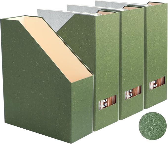 Magazine Holder - File Holder and Desk Organizer Paperboard Book Organizer and Storage Box for Documents Magazine Holder Rack for Classroom Home and Office (Leaf Green 4-Pack)