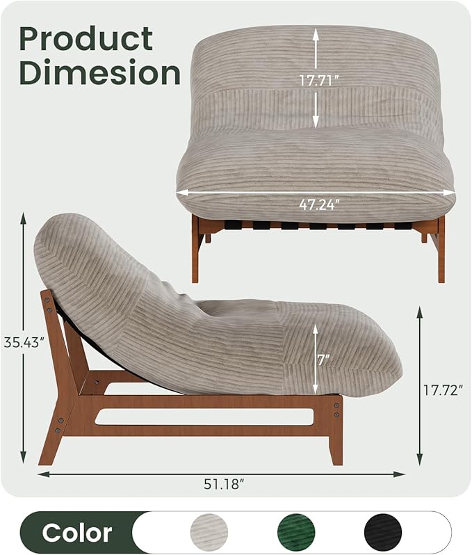 AODAILIHB 47'' Oversized Living Room Chair with Solid Wood Frame 3-in-1 Convertible Lounge Chair with Removable Plush Cushion Modern Upholstered Accent Chair for Living Room Reading Room Beige