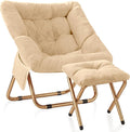 Comfy Saucer Chair Foldable Living Room Chairs Soft Faux Fur Lounge Chair for Bedroom Reading Chairs for Adults Teens X-Large (Beige)
