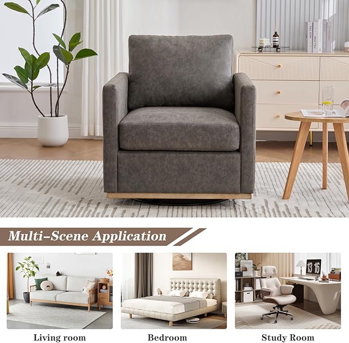 Mlmh &amp Kngwa 30.7 Swivel Accent Chairs Set of 2 Upholstered Accent Chair Modern Faux Leather Swivel Chair for Living Room Bedroom Gray