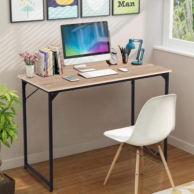 HCB Computer Desk 39inch Home Office Desk Writing Study Table Modern Simple Style PC Desk with Black Metal Frame(Nature)39x20x29inch
