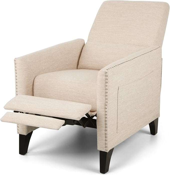 KEIKI Push Back Chair Living Room Chaise Lounge Single Sofa Upholstered Armchair with Wooden Legs and Nailhead Trim