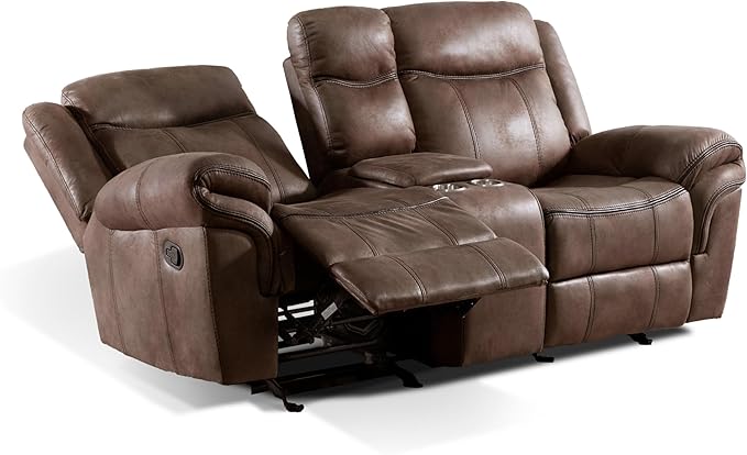 24/7 Shop at Home Amos Oversized Nursery Glider Recliner Chairs for Adults Manual Comfy Reading Couch Overstuffed Reclining Loveseat Sofa Adjustable Comfy Theater Seating for Living Room Brown