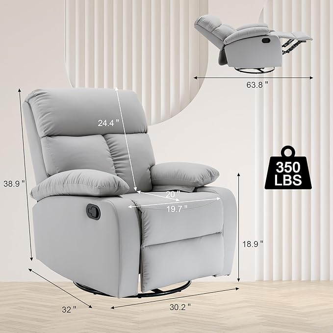 Rocking Recliner Chair Swivel Rocker Recliner Glider Small Rocker Recliners for Small Spaces Living Room Bedroom Nursery RV Grey