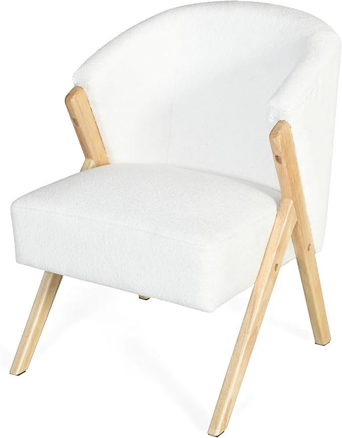 Christopher Knight Home Neris Modern Accent Chair Wooden Club Chair for Living Room Cozy Lounge Armchair with Plush Seating Curved Backrest Design Solid Wood Frame White
