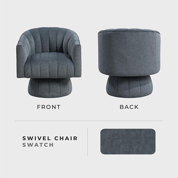 Lexicon Modern Swivel Accent Chair Velvet Fabric Upholstered Swivel Lounge Chair with Rounded Base and Channel Stitching for Living Room/Bedroom/Office Easy Assembly Dark Gray