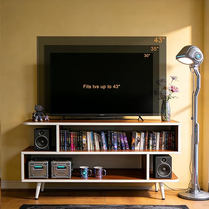 Lightdot TV Stand for TVs up to 45'' Modern Entertainment Center with 3 Storage Open Large Capacity for Collection Media Console Table for Living Room/Entrance/Sofa CabinetEasy Assembly-Red Walnut