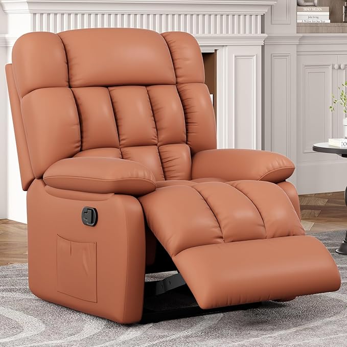 Recliner Chair Upholstered Rocker Recliner Chair with Side Pocket Ergonomic 110°-160° Adjustable Reclining Chairs for Adults Single Sofa Chair with FootrestRecliner Sofa for Living Room