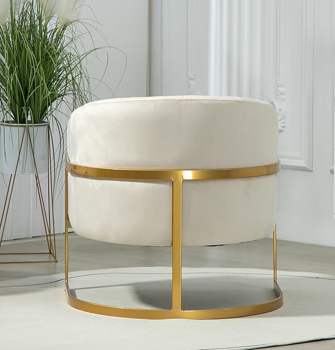 Velvet Modern Accent Armchair - Luxury Gold Frame | Versatile Seating for Living Room Bedroom Office Beige