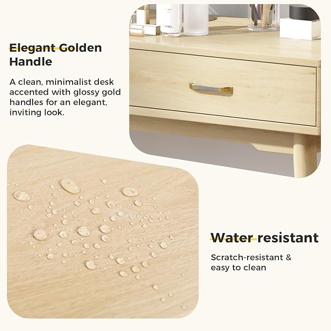 Small Wood Desk with Drawers - 40 Inch Home Office Study Writing Desk for Bedroom Vanity Desk with 4 Solid Legs Modern Computer Desk for Small Spaces