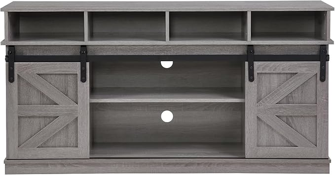 TV Stand for Living Room - Entertainment Center with Storage - Fits 65 Inch TV - Traditional American Country Style TV Cabinet - Media Console - Barn Door TV StandGrey.