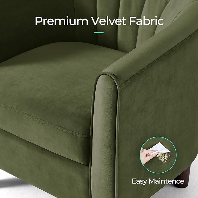 LINSY Accent Chair with Ottoman Modern Barrel Chair Small Armchair Reading Chair with Footrest Comfy Round Arms Chair for Living Room Bedroom Reading Room Velvet Olive Green