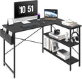 VEVOR L Shaped Computer Desk 47' Corner Desk with Storage Shelves Bag Phone Slot and Headphone Hook L Shaped Office Desk Gaming Desk for Home Office Workstation Black