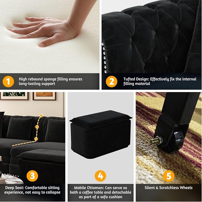 Oversized Sleeper Sofa Couch 89 Convertible Sleeper Sofa Bed for Living Room Bedroom Classic 3-in-1 Pullout Couch Bed with Movable Ottoman (Black with Ottoman)