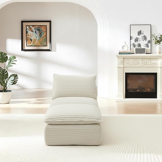 DEINPPA Modular Couch with Ottoman 2 Seat Cloud Sofa for Living Room Apartment Corduroy Upholstered Comfy Couch-White