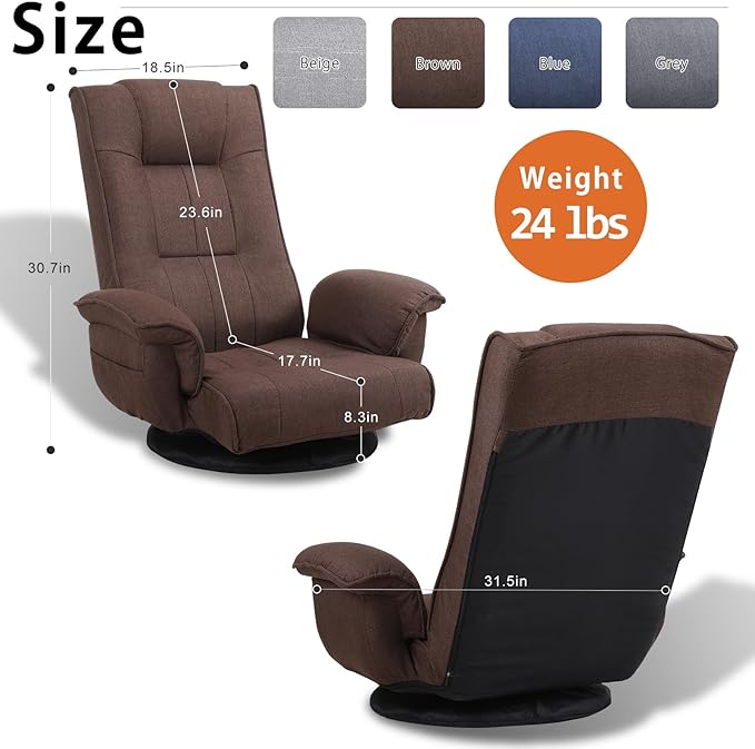 FLOGUOR 360 Degree Swivle Adjustable Floor Chair Chaise Lounge Indoor Folding Lazy Sofa with Armrests and Side Pocket Adults Gaming Chairs for Living Room Bedroom Factory Price 201 (CO)