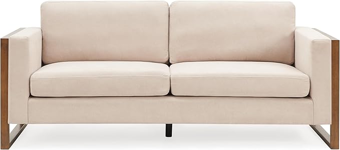 Merax 79 Loveseat Sofa Modern Sofa with Solid Wood Legs Elegant Comfortable Spacious 2-Seater Sofa Couch for Living Rooms Bedrooms Apartment Office (Taupe Brown Frame)