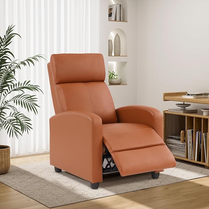 BestMassage | Recliner Chair | No Massage Function | Pu Tan | with Lumbar Support Adjustable Push Back Wide Armrests Footrest &amp Padded Seat | Easy Assembly | for Living Room Home Theatre
