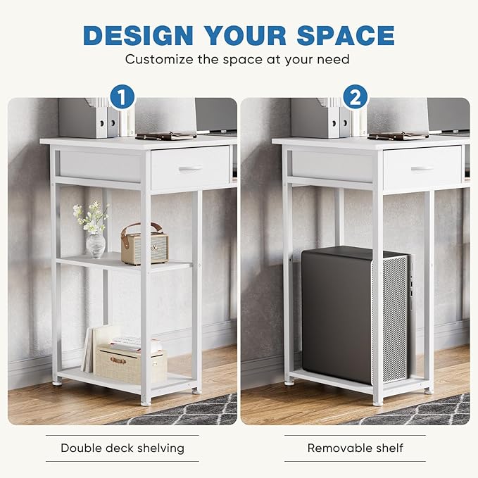 OLIXIS Computer Desk with 3 Drawers Study Writing Table with Storage Bag Headphone Hook Adjustable Feet for Home Office Small Spaces