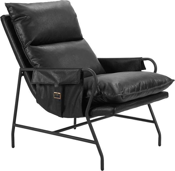 Zuo Halaus Accent Chair Black Black Accent Chair Modern Style Faux Leather Plush and Durable Faux Leather Fabric Plywood Indoor Living 26.6 W x 36.2 D x 37.8 H Non-Stackable