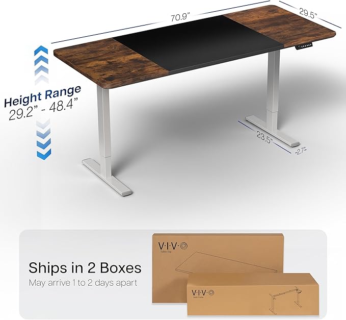 VIVO Electric 71 x 30 in Rustic Standing Desk Memory Height Adjustment 1B Series Holds 220 lbs Black and Vintage Brown Top Gray Frame DESK-KIT-1G7BN