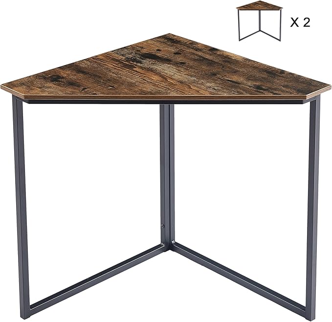 VECELO Ϲоrnеr Desk Corner Tables for Living Room for Small Space Triangle Computer Desk with Steel Frame Ϲоrnеr Shelves with Metal Frame Ϲоrnеr Writing Desk for Workstation Set of 2 Brown 33.1