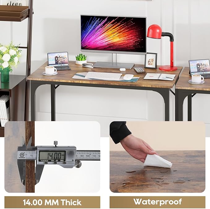 39 Inch Computer Desk Set of 2 Office Desk with Metal Frame Home Office Desk Modern Simple Style for Small Space Home Office Living Room Bedroom Brown