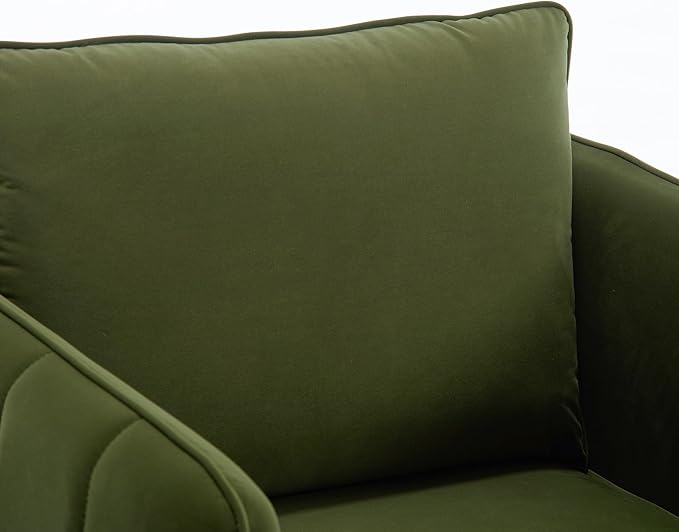 Mid-Century Modern Velvet Accent Chair - Plush Upholstered Armchair with Metal Legs 300lb Capacity Comfy Reading Chair for Living Room Bedroom or Office (Green)