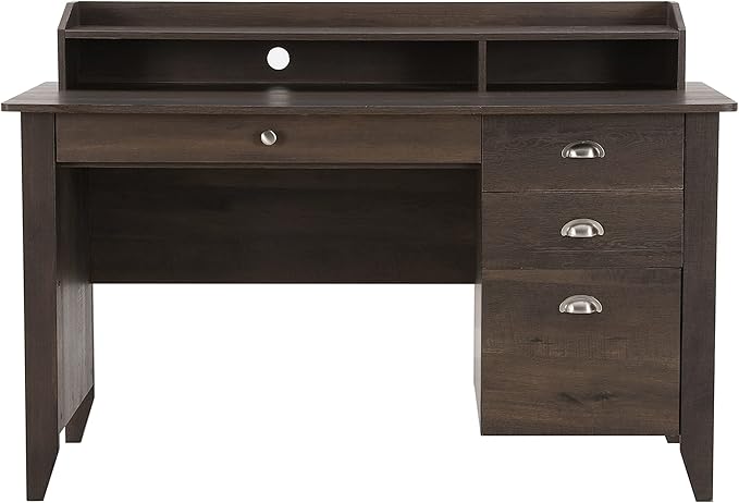 LOKATSE HOME Executive Computer Wood Desk with Drawers Home Office Writing Study Desks with Hutch