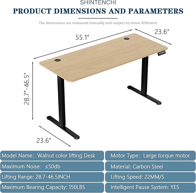 Shintenchi Standing Desk55x24 Inch Height Adjustable Electric Sit Stand up Desk Ergonomic Rising Computer Table Modern Lift Gaming Desk Workstation for Home Office White