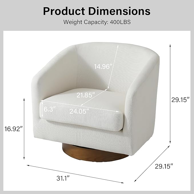 Swivel Barrel Chair Modern Round PU Leather Accent Armchair for Living Room Bedroom Oversized Comfy Club Reading Chairs for Adults (Fabric Beige Set of 1)