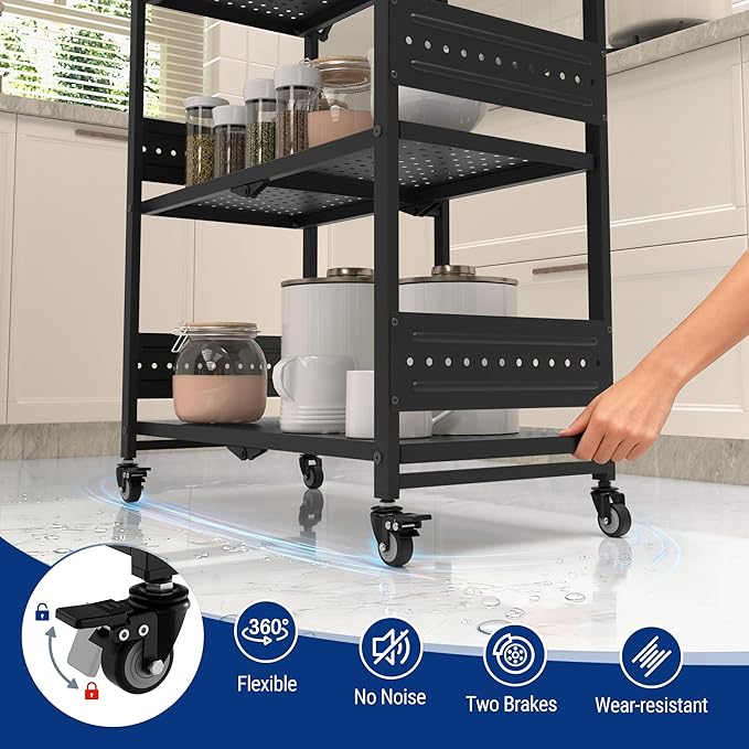 WORKPRO 5-Tier Folding Shelf No-Assembly Metal Storage Rack with Wheels 750 lbs Capacity (with Leveling Feet) Collapsible Shelving Unit for Kitchen Pantry Bathroom &amp Closet Organization