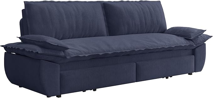 73.2‘’ Queen Size Sofa Bed Corduroy Loveseat 3-in-1 Convertible Sleeper Sofa Couch Love Seat Pull Out Sofabed Space Saving Blue