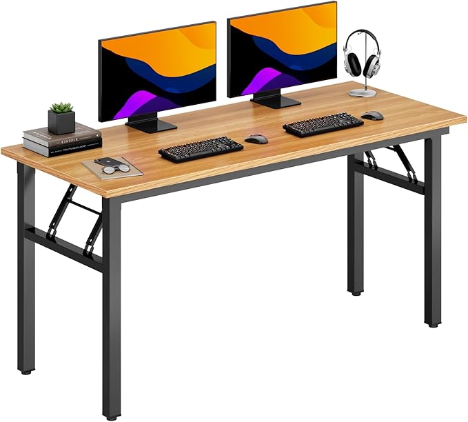 DlandHome Computer Desk 59.8Inch Office Desk Computer Table Study Writing Study Desk for Home Office Teak and Black
