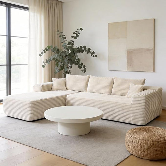 L-Shaped Modular Sectional Sofa 103.5 Beige - No Assembly Couch for Living Room High Resilience Sponge &amp Spring Support