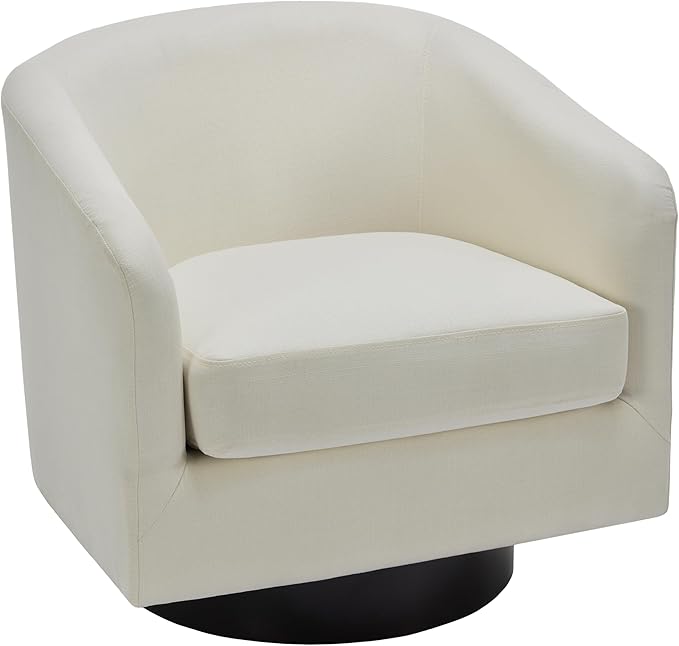 UIXE 360° Swivel Barrel Accent Chair Armchair Modern Round Club Arm Chair Upholstered Living Room Single Sofa Seating Bedroom Side Reading Seat in Fabric for Home Office (Beige)